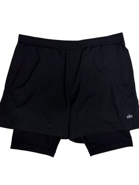 Alo Shorts Mens Large Black Revival 2 In 1 Athletic Lined Running Gym Workout 5”